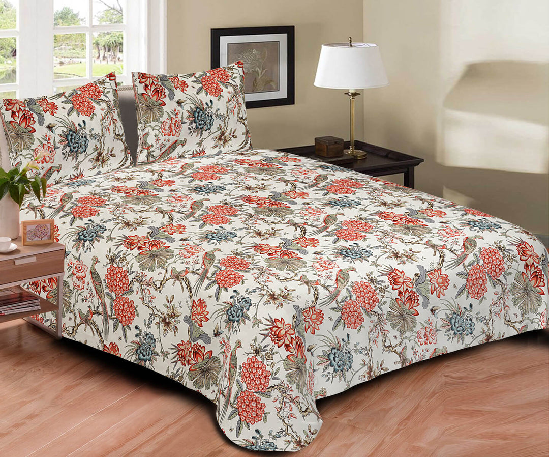 Blossoms Cotton Bedsheet - Red