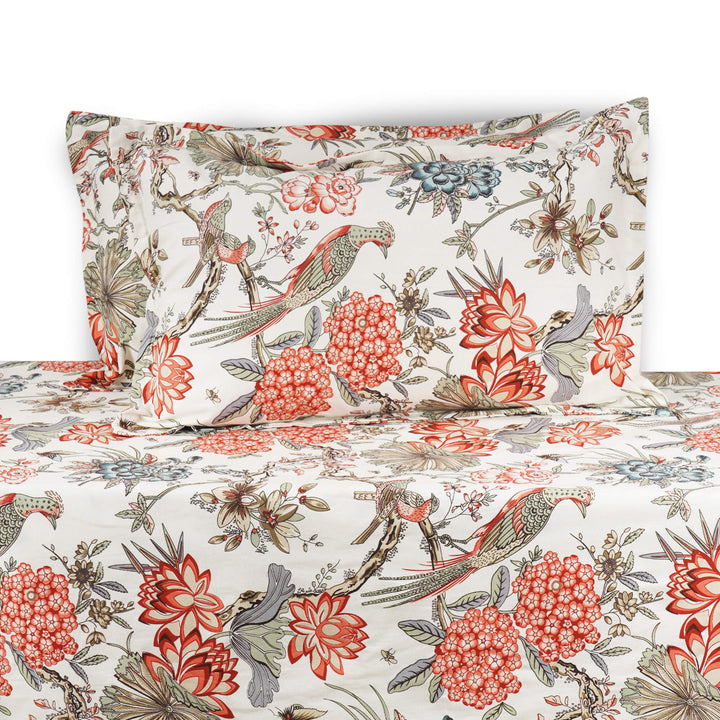 Blossoms Cotton Bedsheet - Red