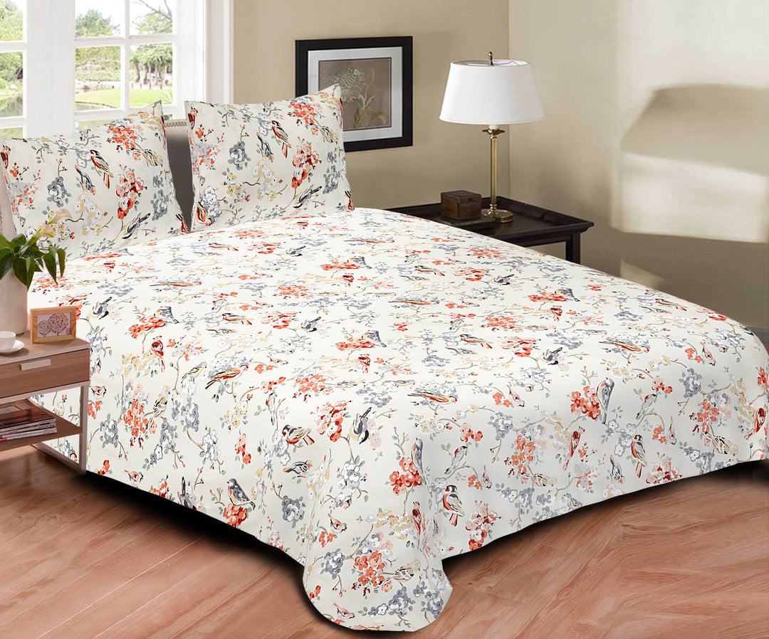 Blossoms Cotton Bedsheet King Size - Birds