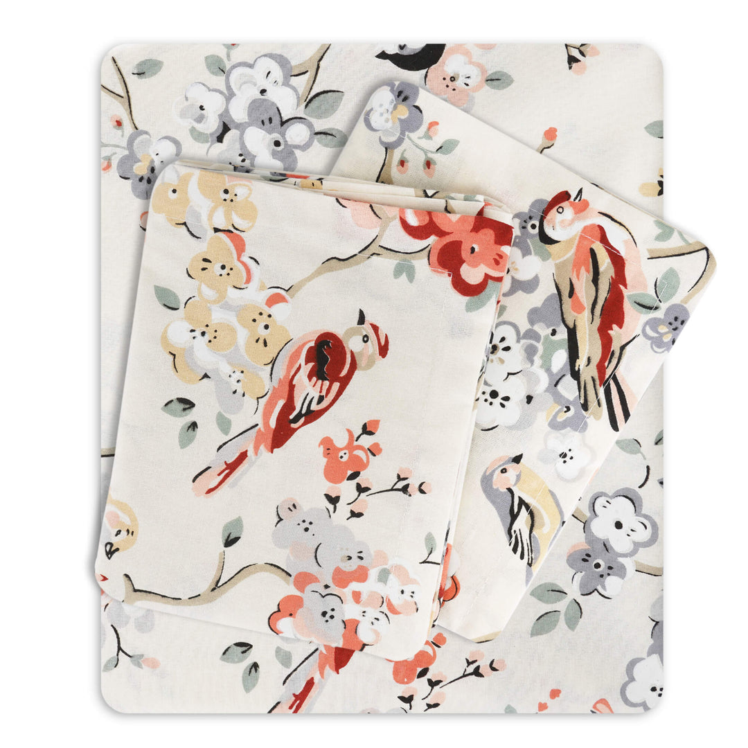 Blossoms Cotton Bedsheet King Size - Birds