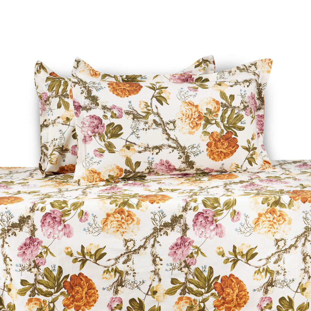 Blossoms Cotton Bedsheet Queen Size - Marigolds