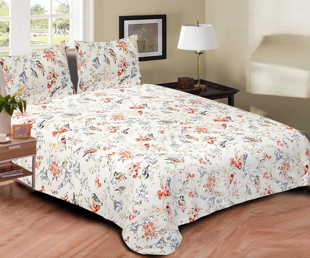 Blossoms Cotton Bedsheet Queen Size - Birds