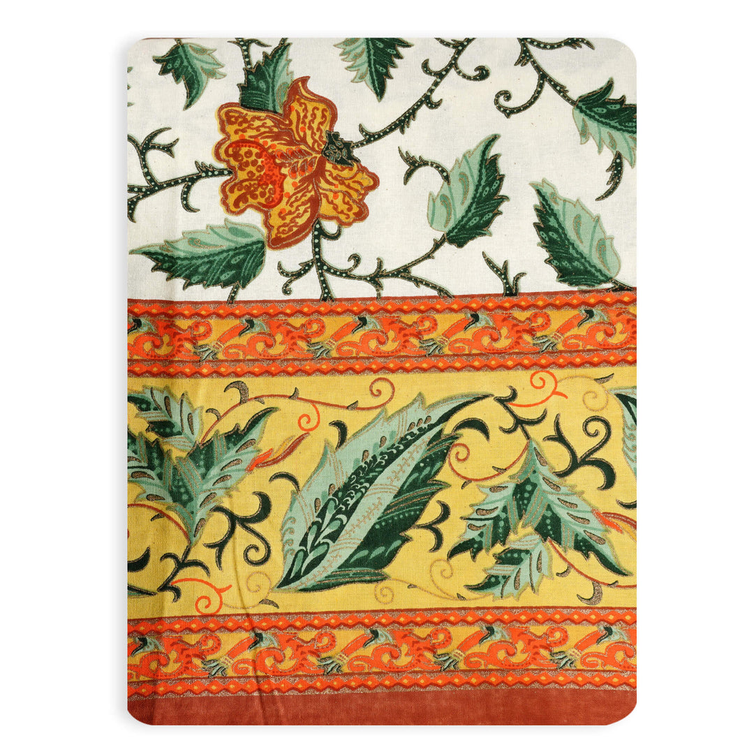 Orange Gold Leaf Jaipuri 6 Seater 100% Cotton Table Cover - 105