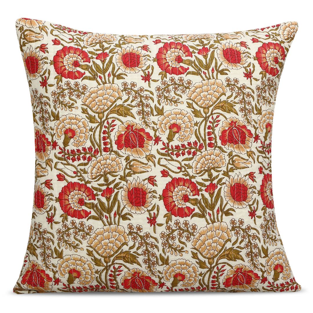 Quilted Ajrakh 100% Cotton Cushion Cover - 109 (16 x 16 Inches)