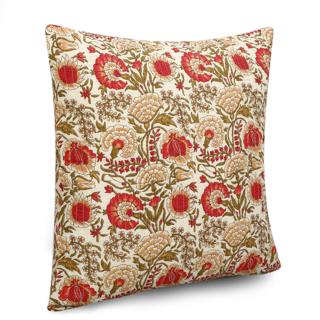 Quilted Ajrakh 100% Cotton Cushion Cover - 109 (16 x 16 Inches)