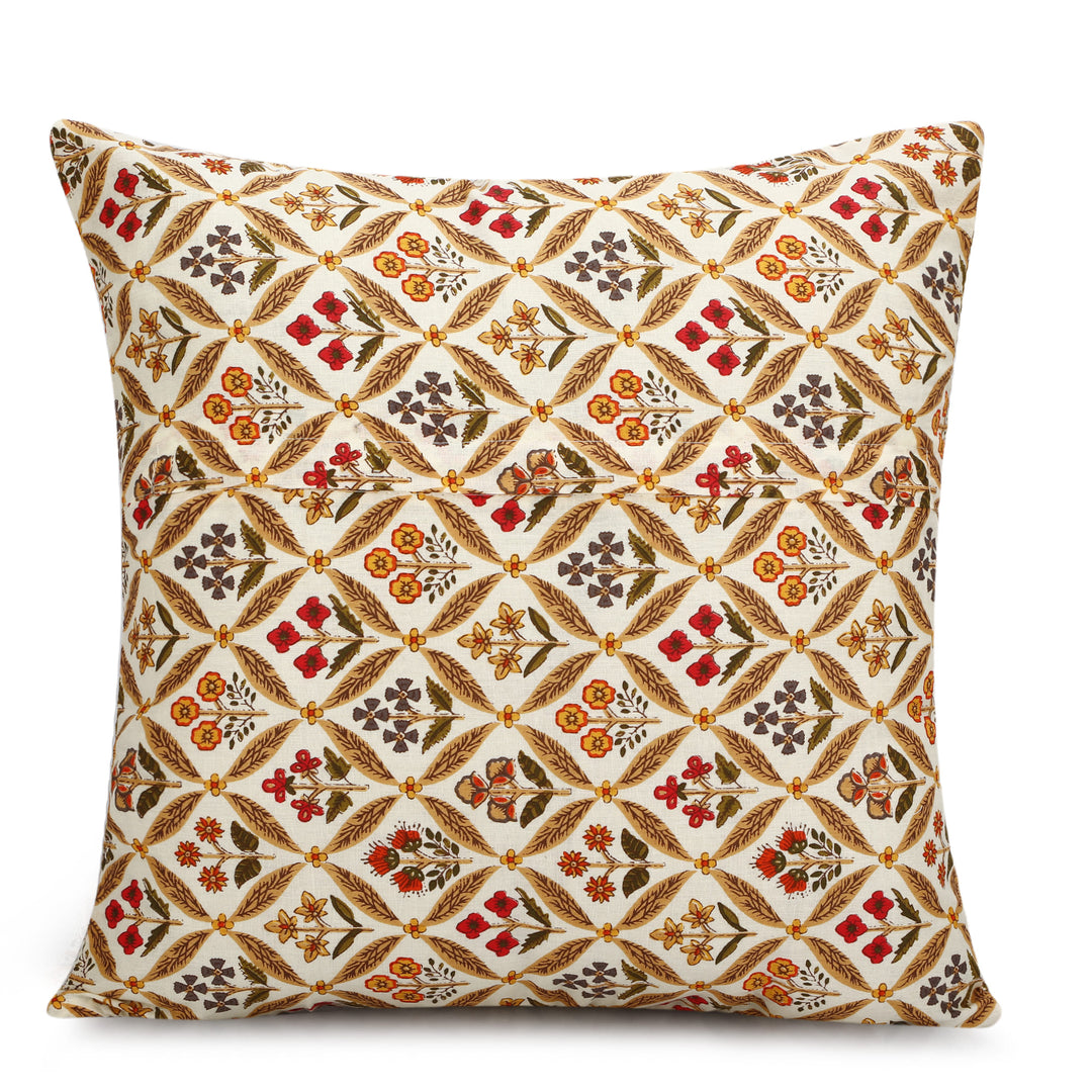 Quilted Ajrakh 100% Cotton Cushion Cover - 109 (16 x 16 Inches)