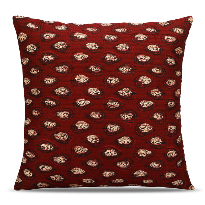 Quilted Ajrakh 100% Cotton Cushion Cover - 109 (16 x 16 Inches)