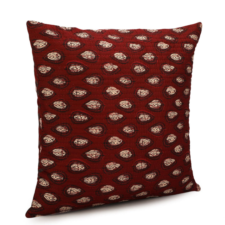 Quilted Ajrakh 100% Cotton Cushion Cover - 109 (16 x 16 Inches)