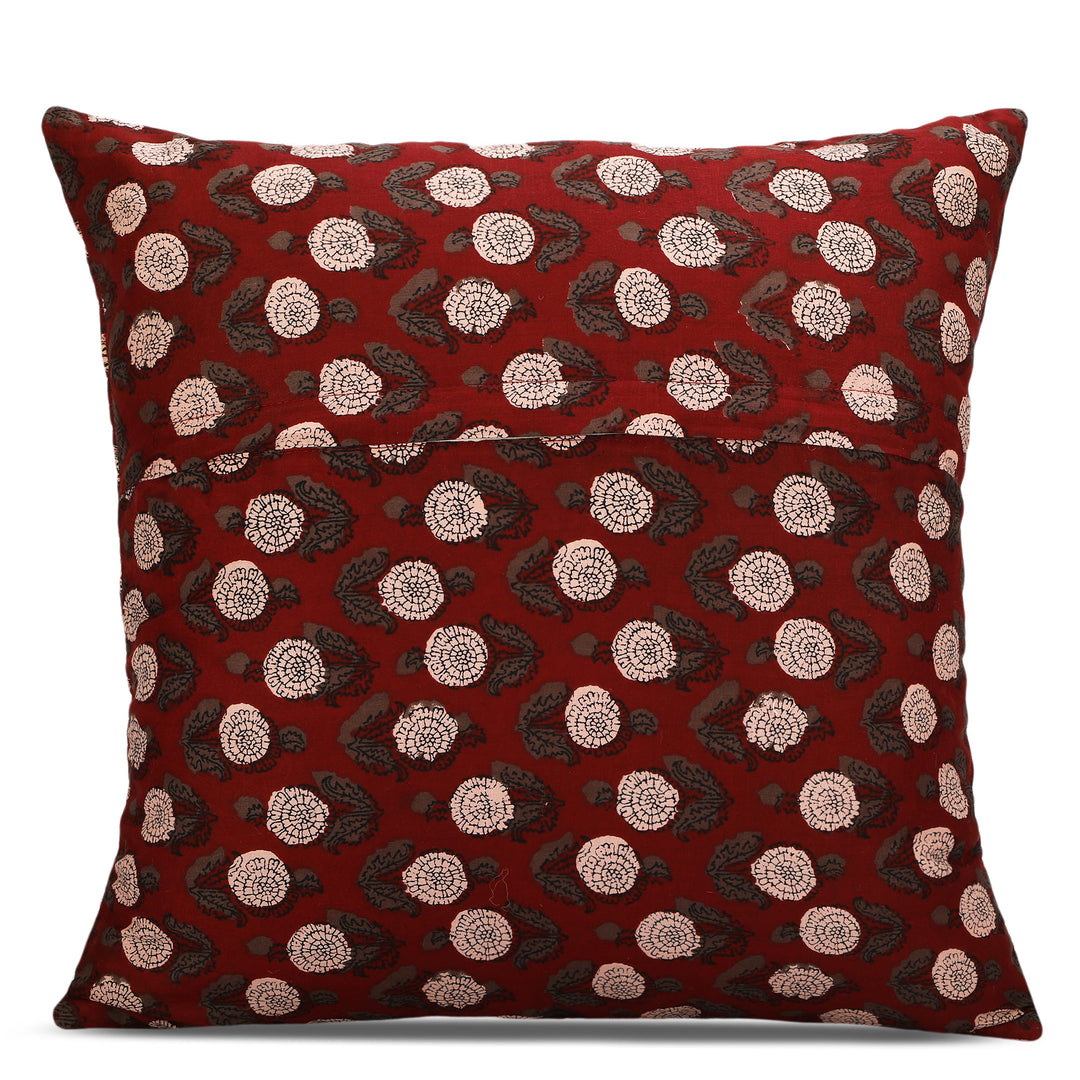 Quilted Ajrakh 100% Cotton Cushion Cover - 109 (16 x 16 Inches)