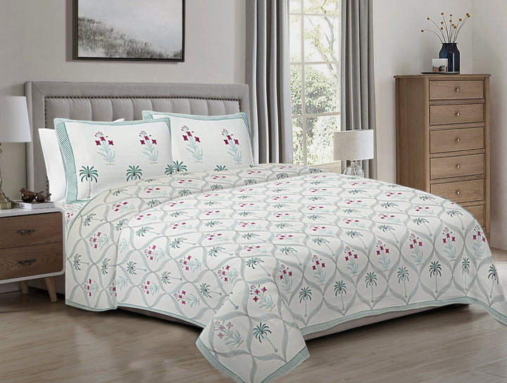 Palm Tree Jaal Cotton Kingsize Bedsheet Set - 113