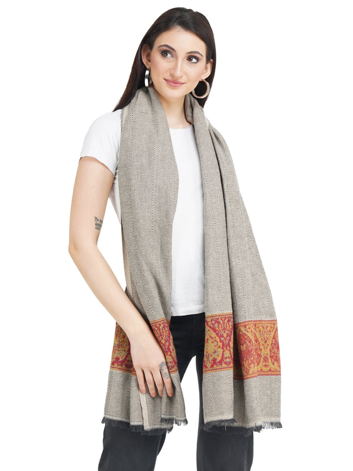 Kullu Border Acrylic wool Stole - 106