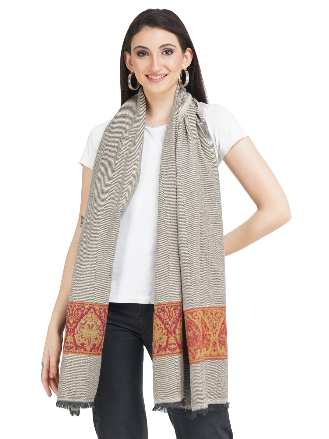 Kullu Border Acrylic wool Stole - 106