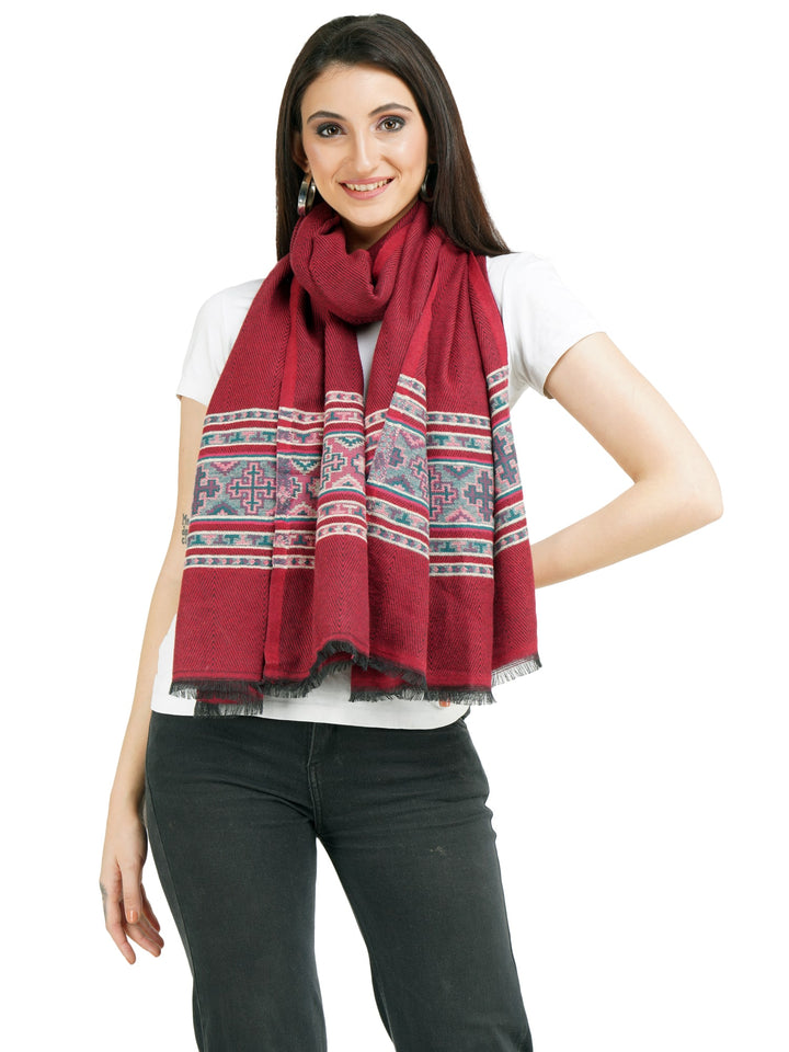 Kullu Border Acrylic wool Stole - 107