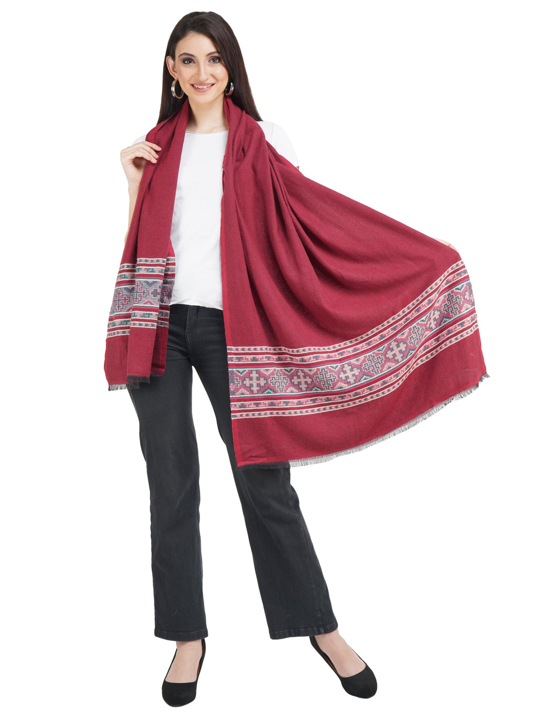 Kullu Border Acrylic wool Stole - 107