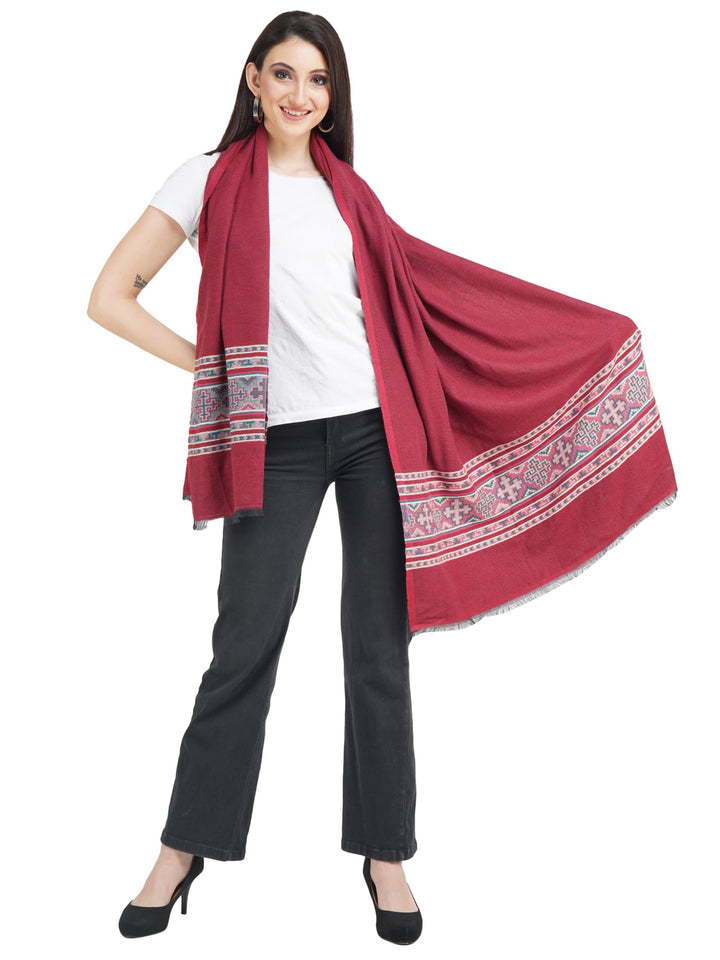 Kullu Border Acrylic wool Stole - 107