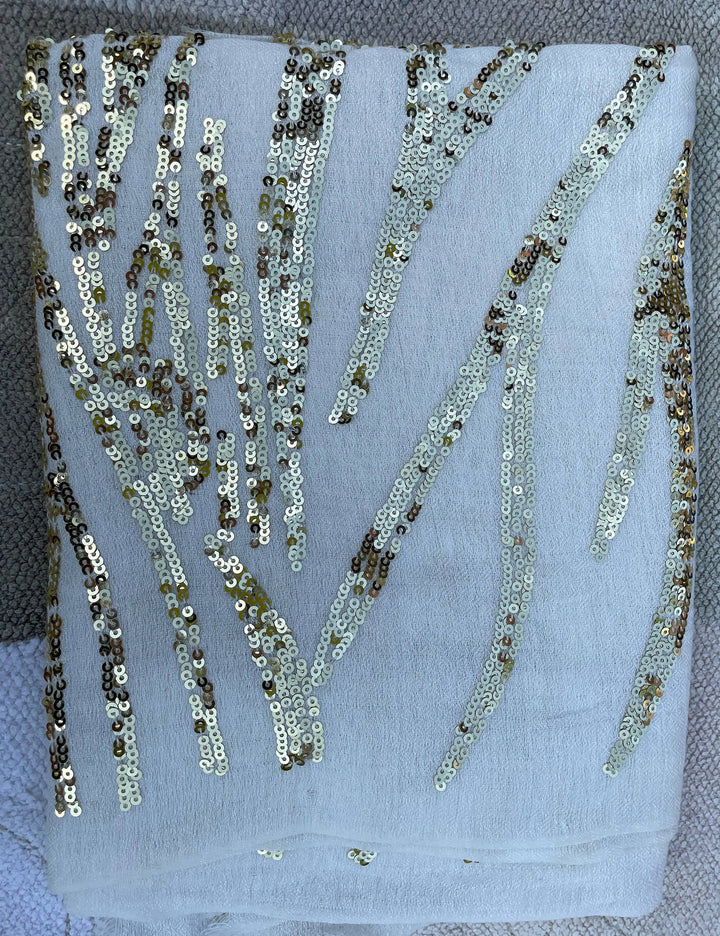 White Jazz Sequins Fine Wool Stole - 128