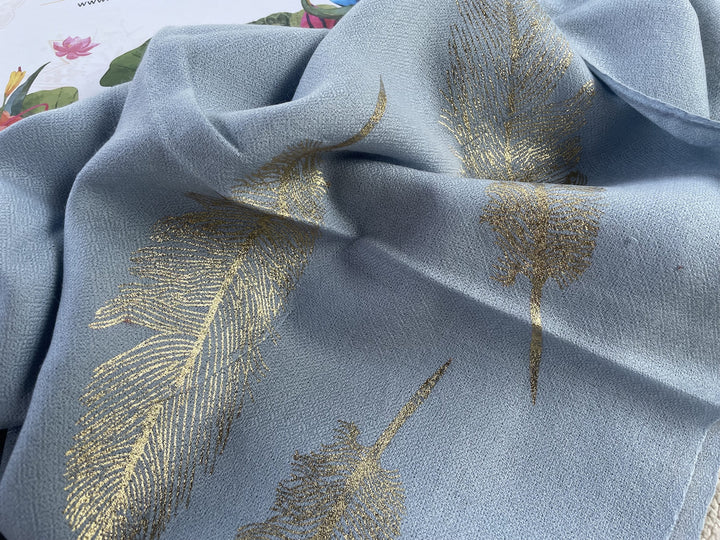 Foil Feather 100% Fine Wool Stole- Blue