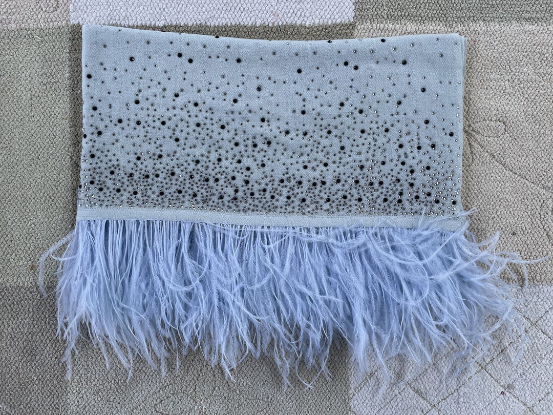 Ice Blue Crystal & Feather Fine Wool Stole - 153