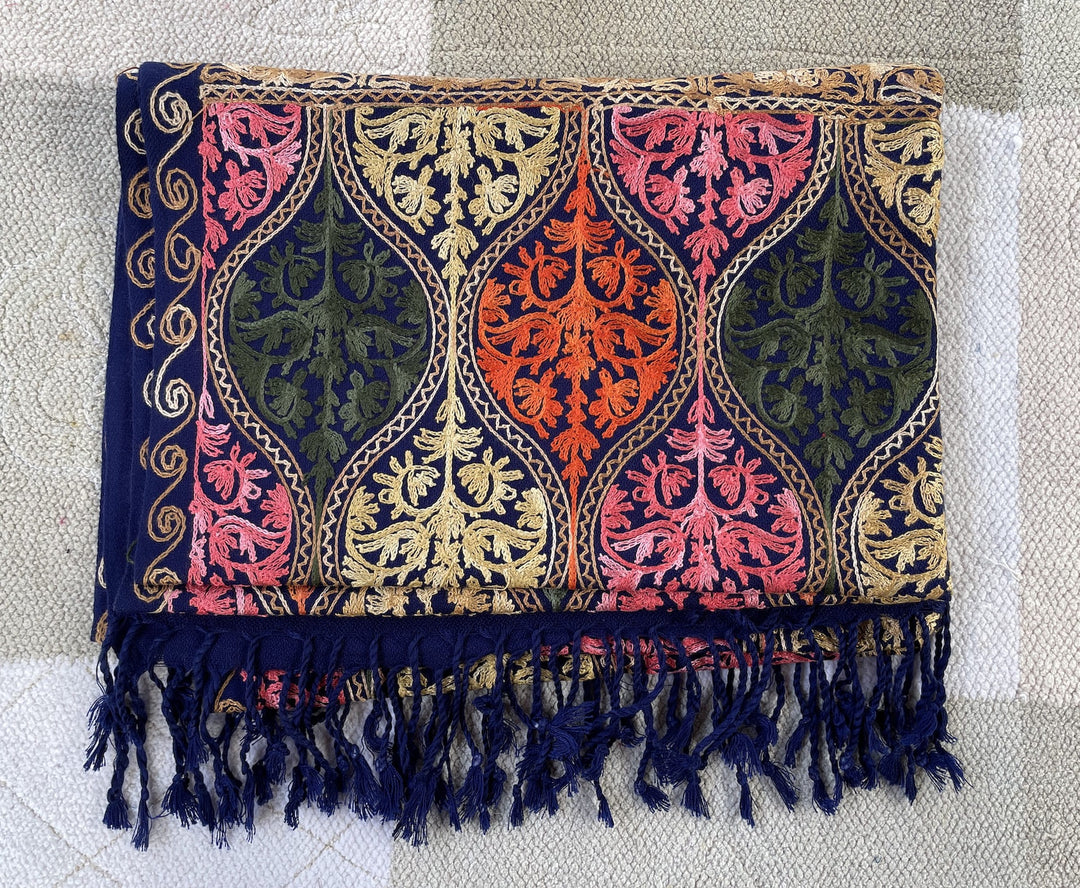 Him/Her Navy Blue Multicolour Jaal Stole - 173